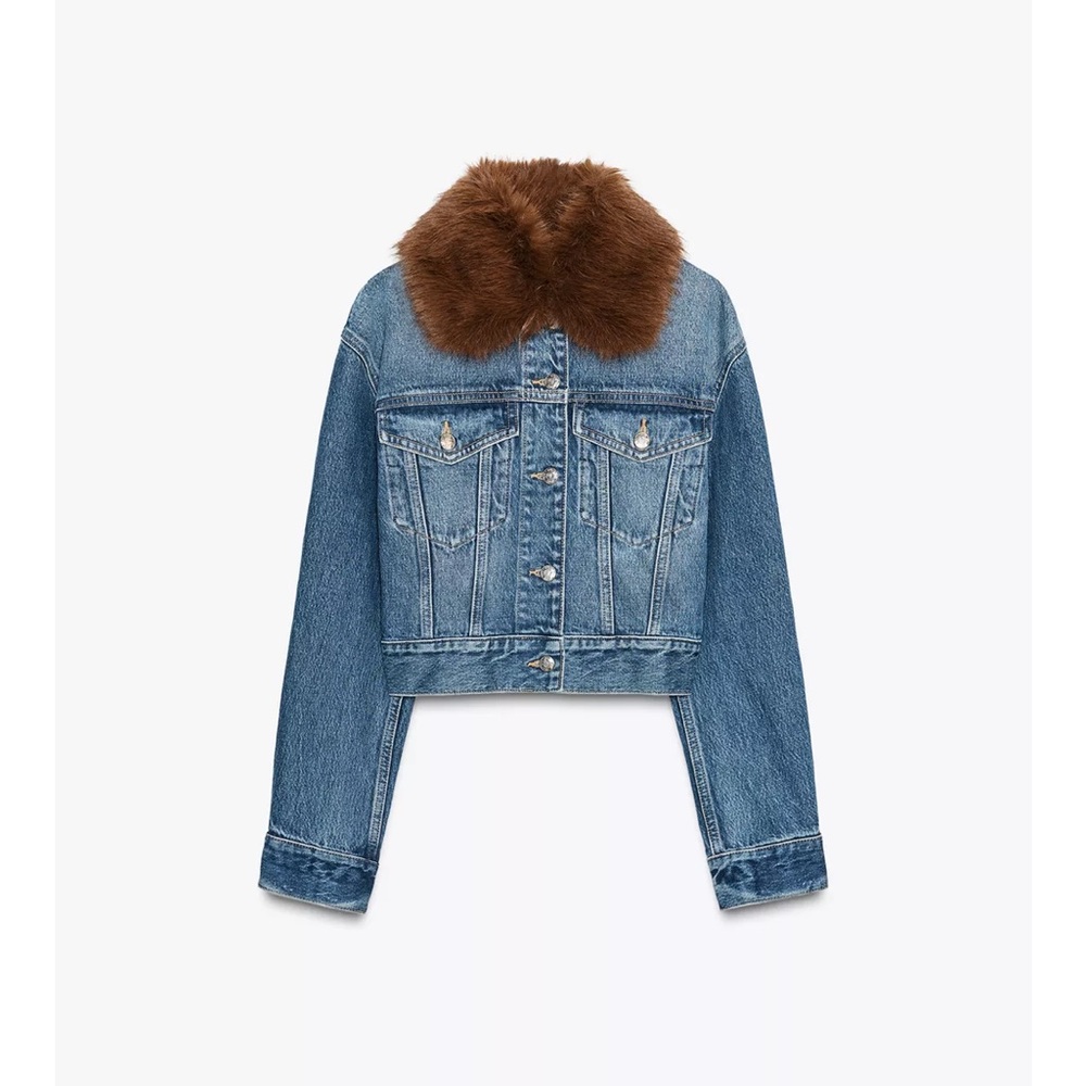 Zara Denim Jacket with Brown Collar